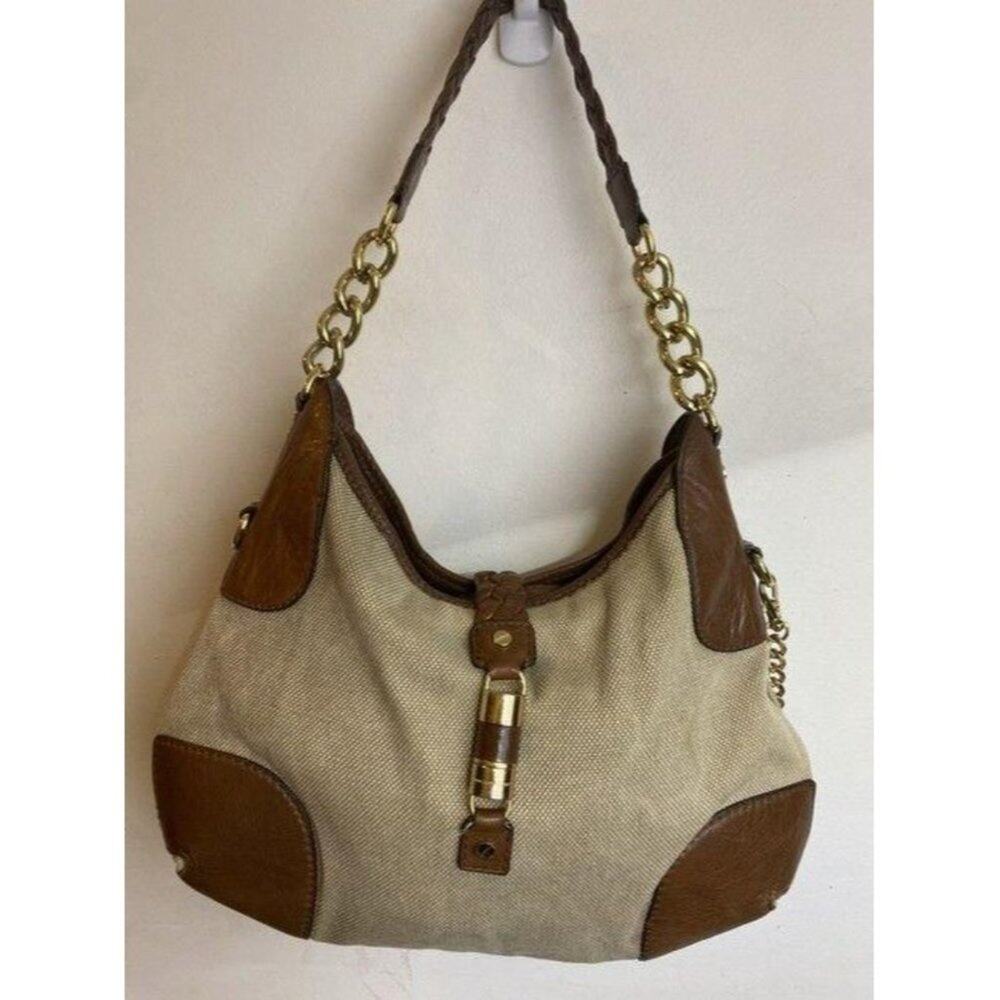 michael kors handbag tan brown fabric hobo bag - Picture 2 of 12